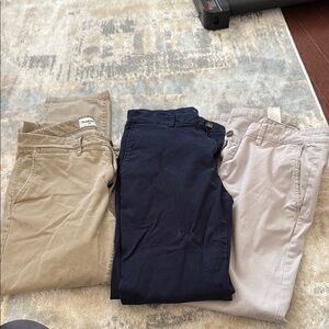 Set of Three Casual Pants in Tan, Navy, and Light Gray